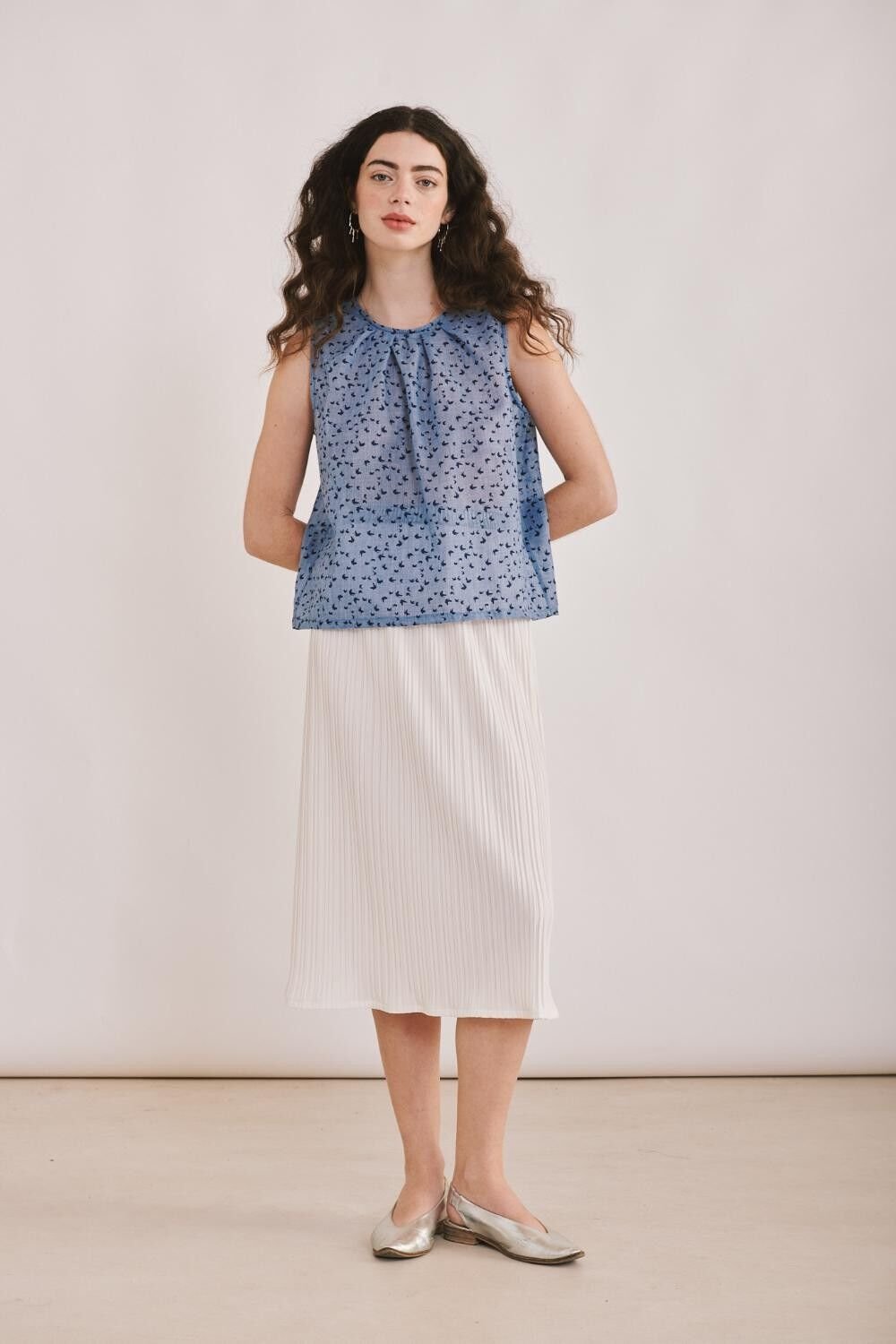 Aura Long Island Top - Blue Butterflies Print