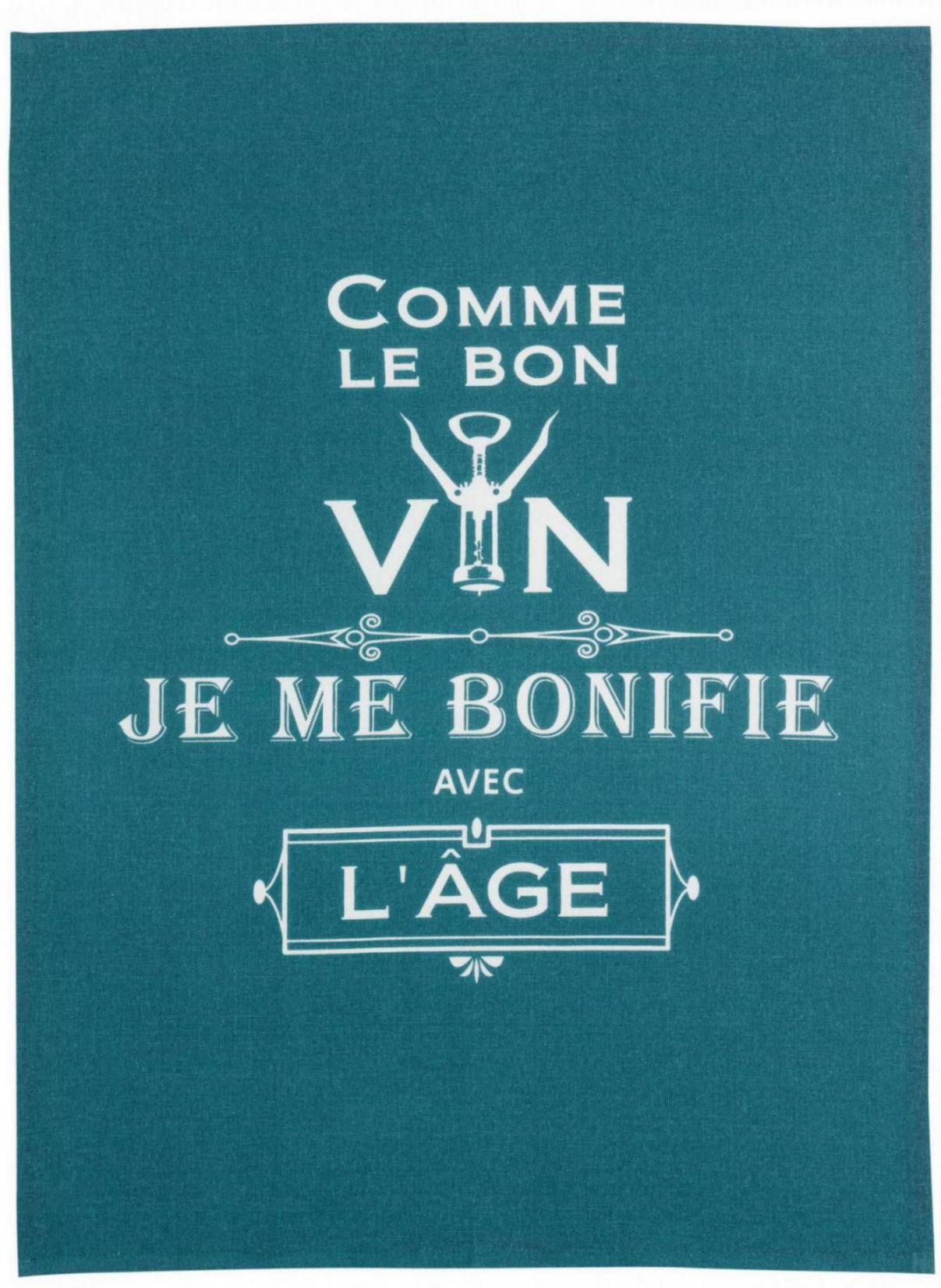 Tea Towel Message Comme le bon vin Paon 70 X 50