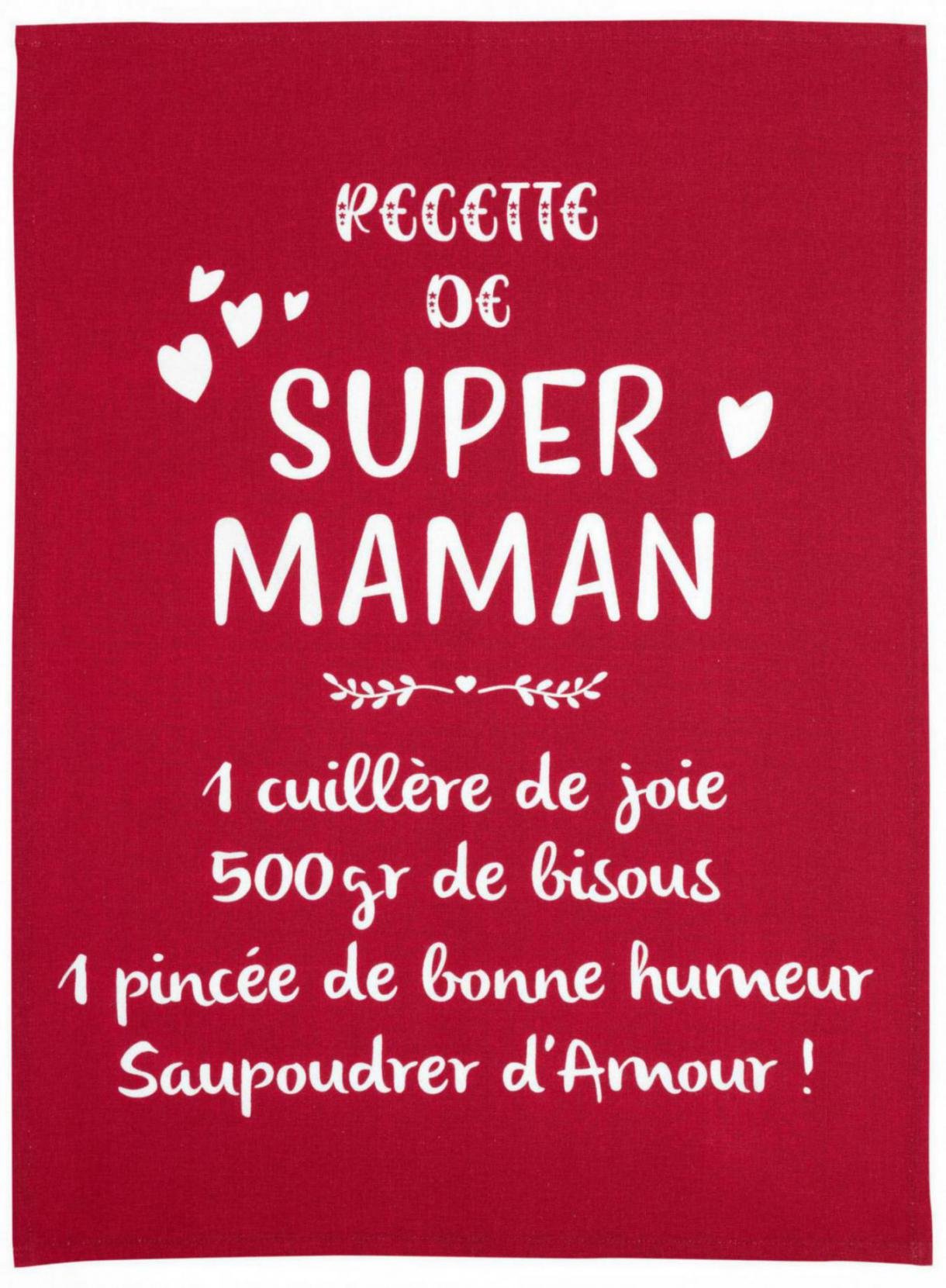 Tea Towel Message Super Maman Rouge 50 X 70