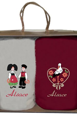 Box of 2 hand towels Broderie Alsace Assortis 30 X 50