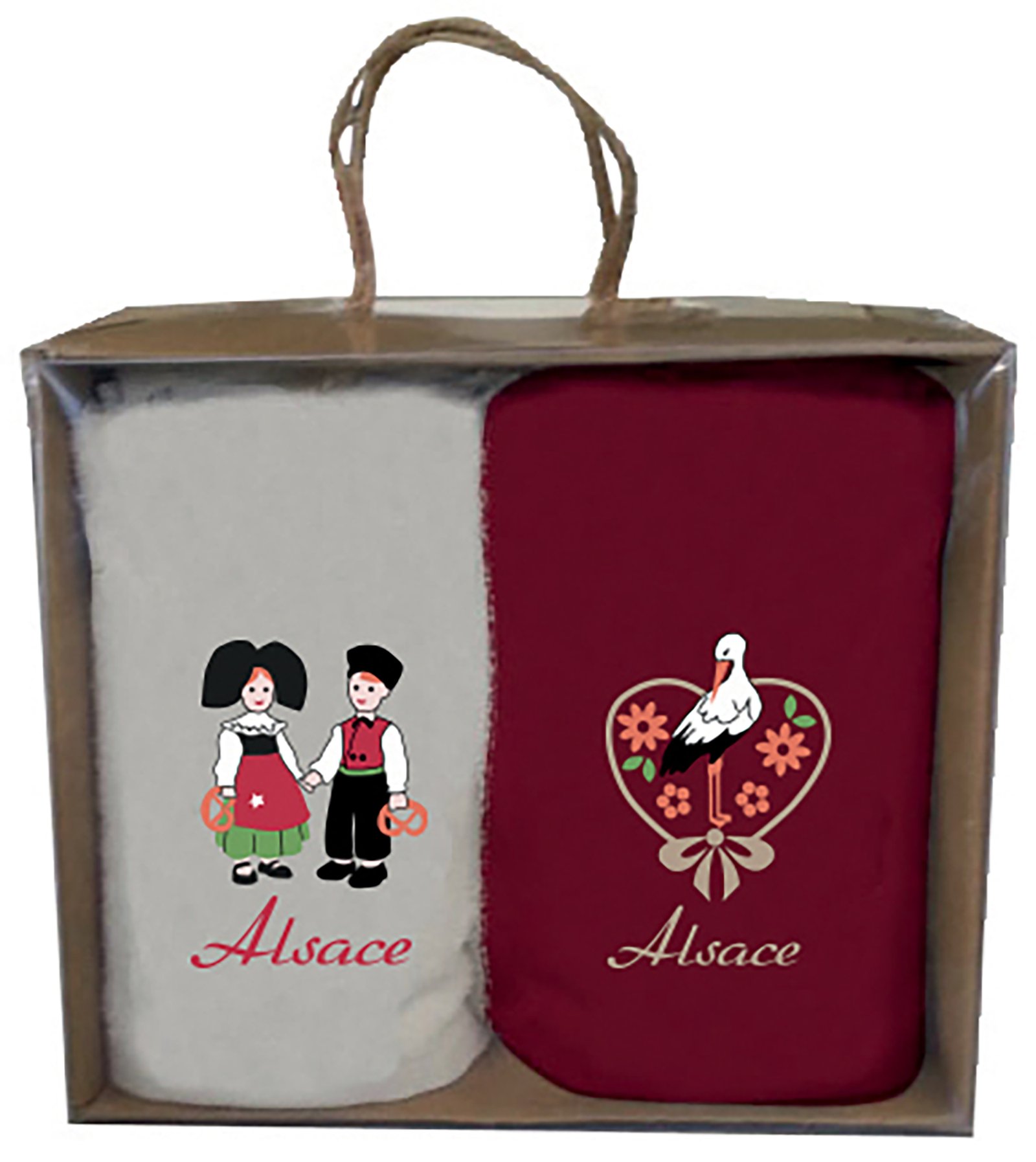 Box of 2 hand towels Broderie Alsace Assortis 30 X 50