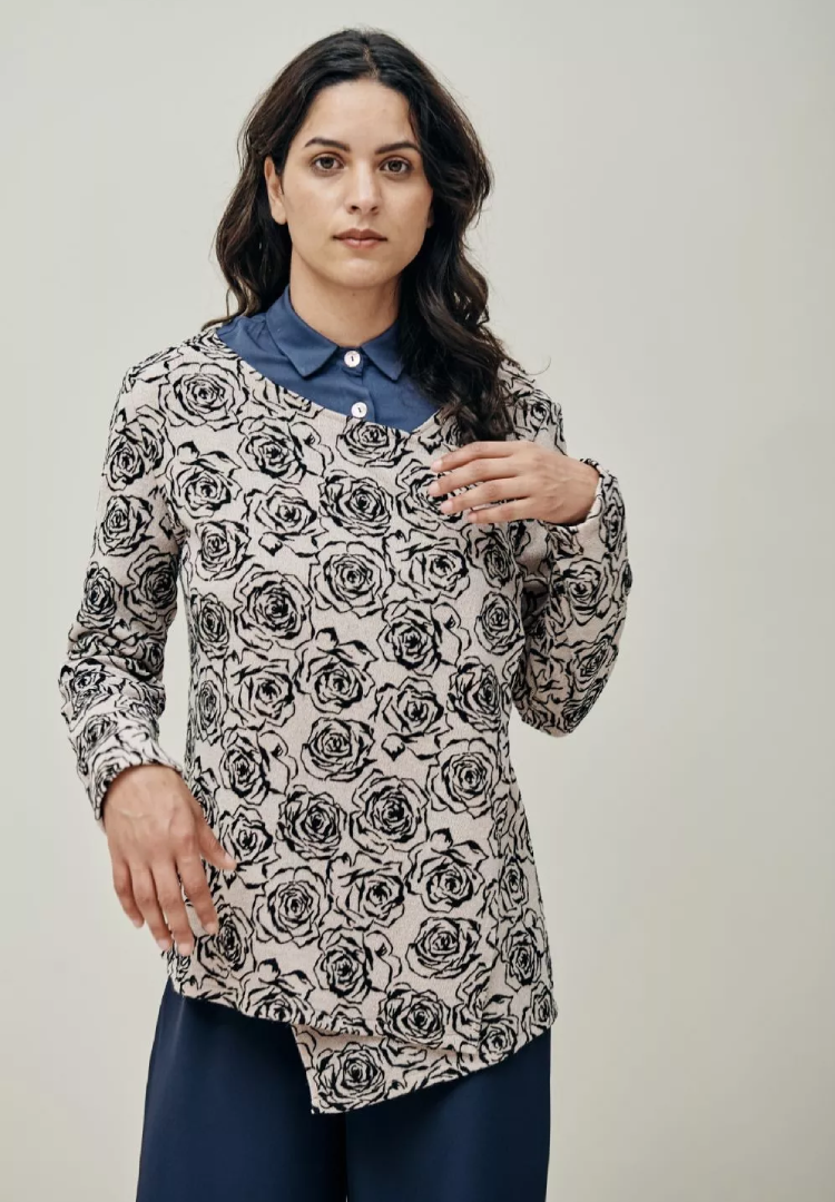 Bowie Cardigan- Flocked Pink on Beige