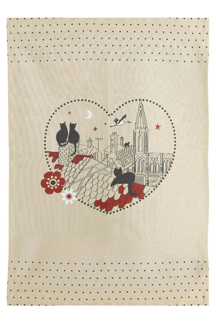 Chats Coeur Tea Towel Beige 50 X 70