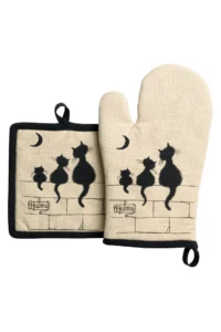 Dubout 3 chats Oven Mitt and Pot Holder Beige 18 X 28