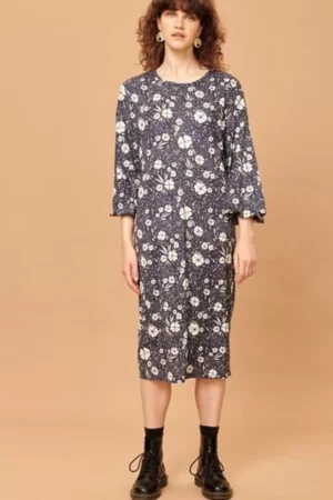 Flower Print Balloon Sleeve Dress. Globe Printed Flowers sleeve dress.