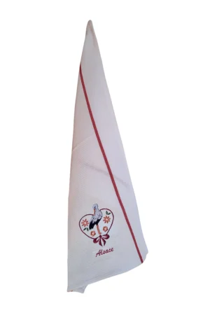 Honeycomb Tea Towel Cigogne Fleurs Blanc/Rouge 50 X 70