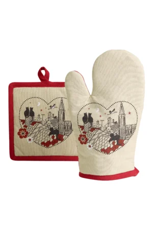 Kitchen Glove Chats Coeur Beige 18 X 28