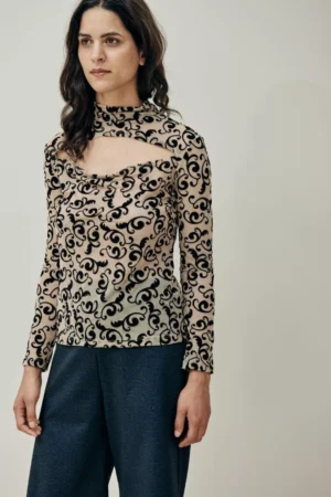 Mobo Top - Black Flocking Tulle
