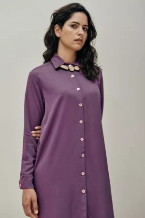 Row Shirt Dress - Eggplant