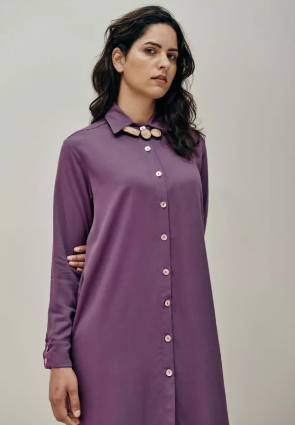 Row Shirt Dress - Eggplant