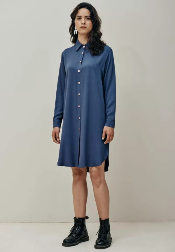 Row Shirt Dress - Navy-2