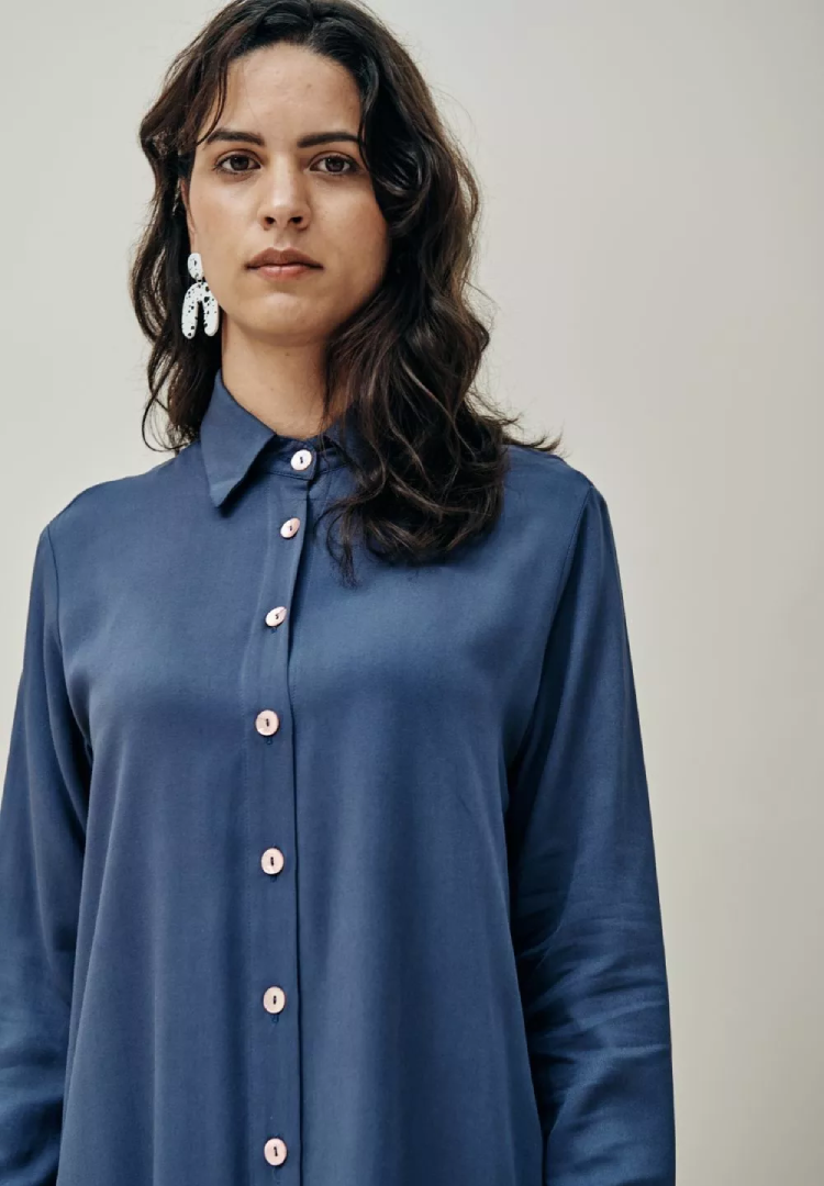 Row Shirt Dress - Navy