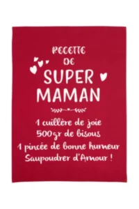 Tea Towel Message Super Maman Rouge 50 X 70