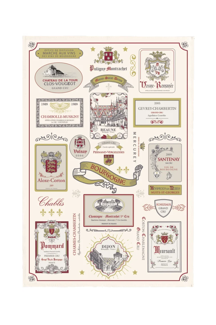 Tea Towel Multi-étiquettes Bourgogne Écru 48 X 72