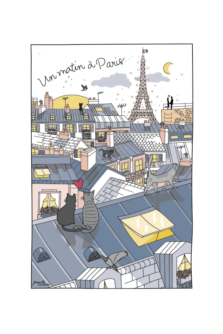 Tea Towel Toits de Paris Blanc 48 X 72