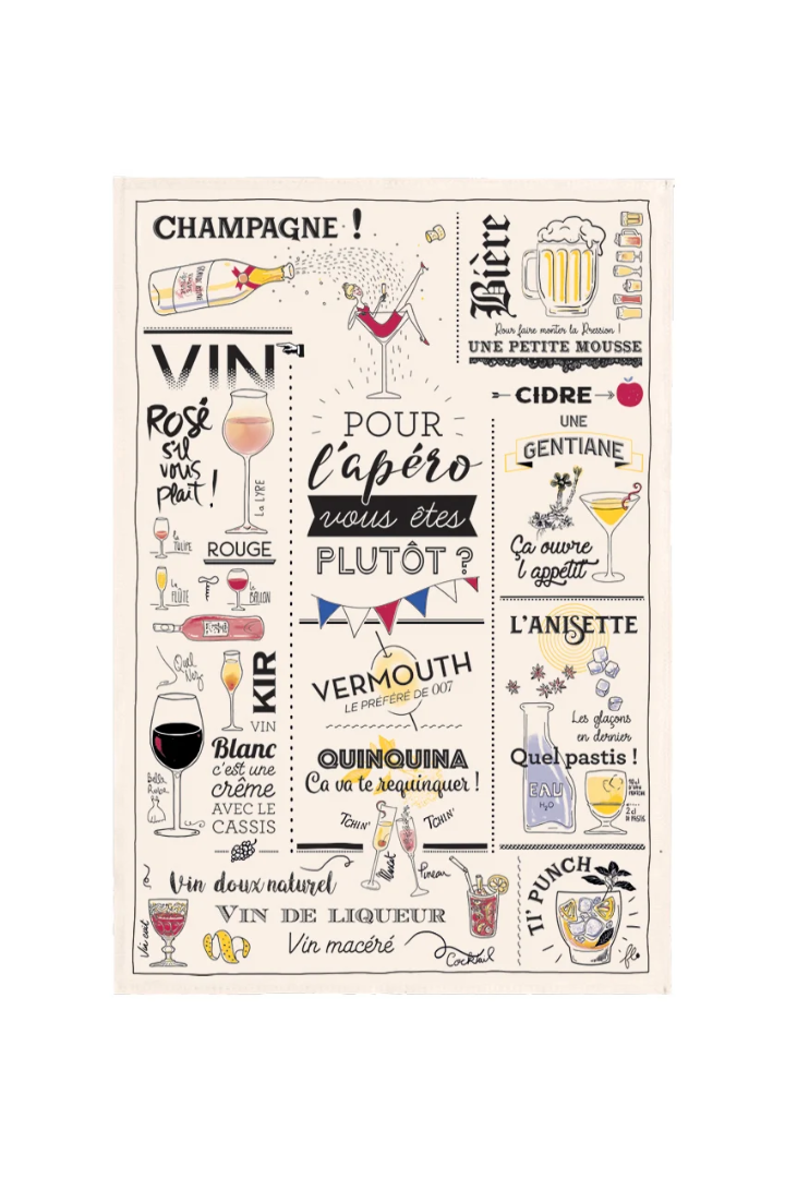 Tea Towel Verres et apéros Écru 48 X 72