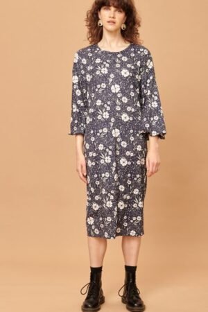 Flower Print Balloon Sleeve Dress. Globe Printed Flowers sleeve dress.