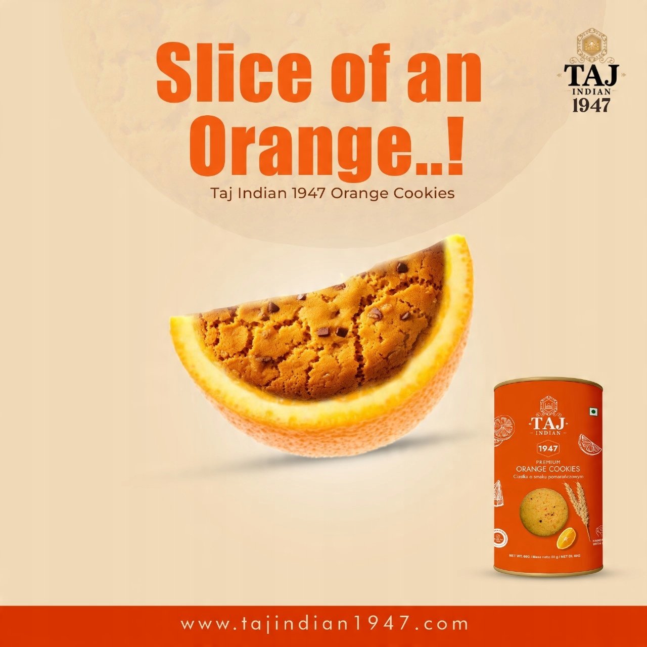 Taj Indian 1947 Orange Cookies 60G x 48 Pieces - Image 2