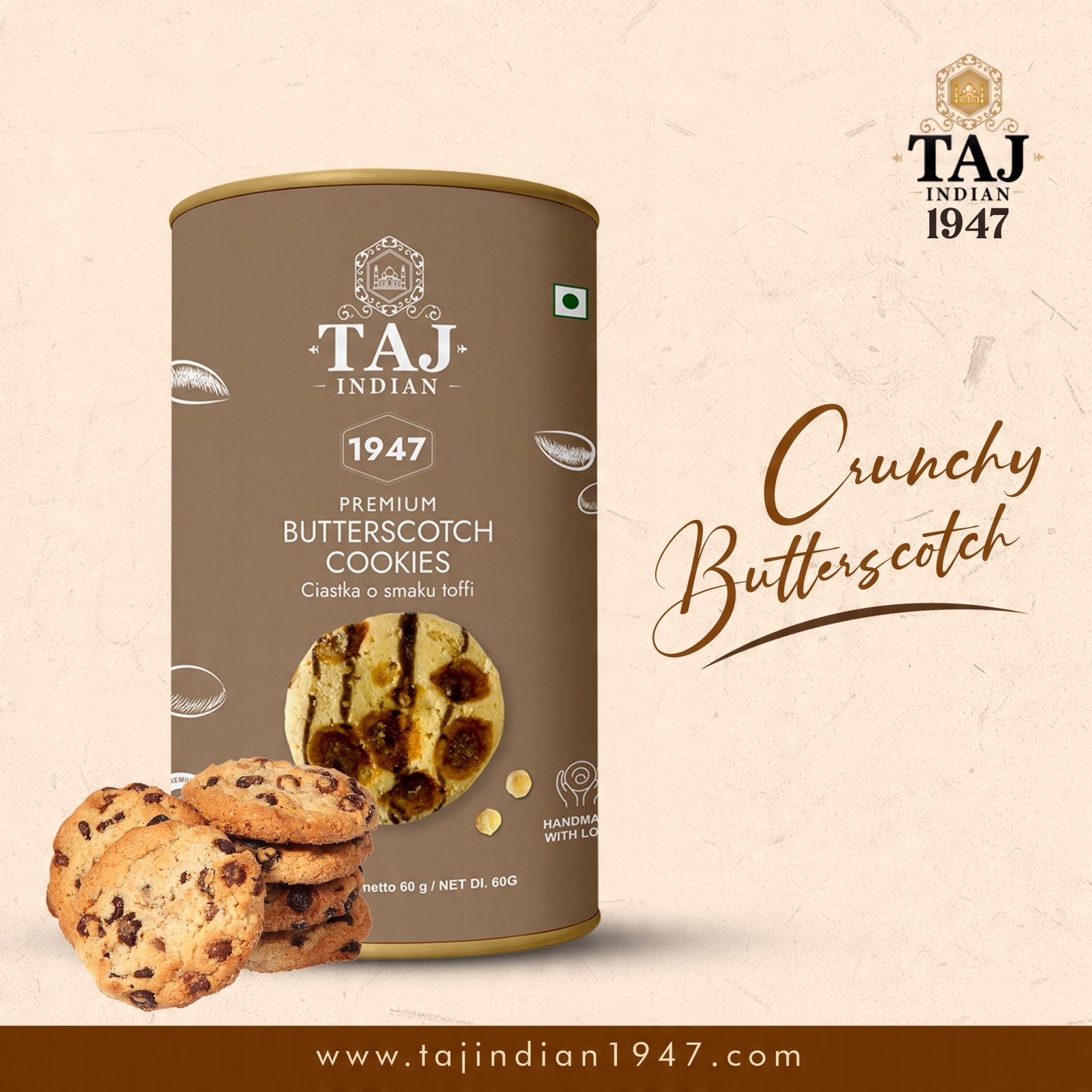 Taj Indian 1947 Butterscotch Cookies 60G x 48 Pieces - Image 3