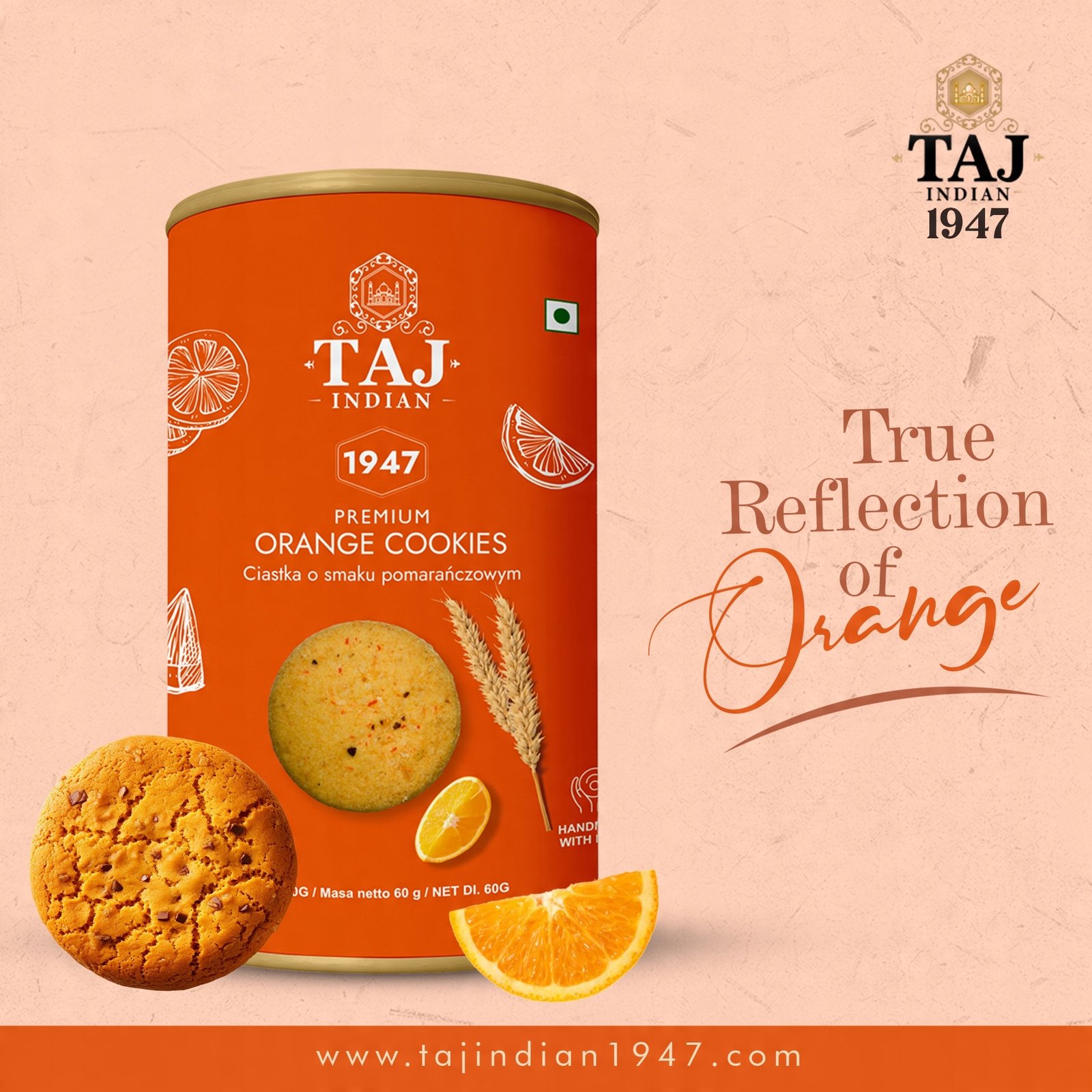 Taj Indian 1947 Orange Cookies 60G x 48 Pieces - Image 3
