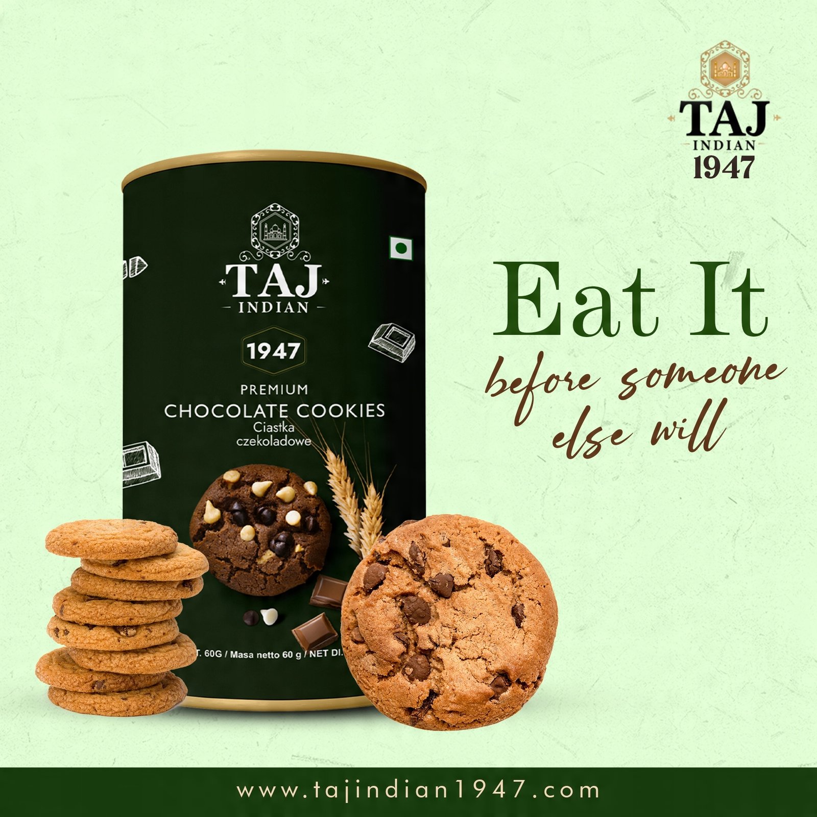 Taj Indian 1947 Chocolate Cookies 60G x 48 Pieces - Image 2