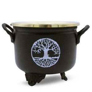 Black Cauldron White Tree of Life 10x11cm with brass Lid