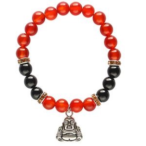 Bracelet Carnelian & Onyx Beads with Happy Buddha