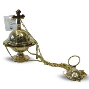 Brass Hanging Incense Burner with Cross (10cm)