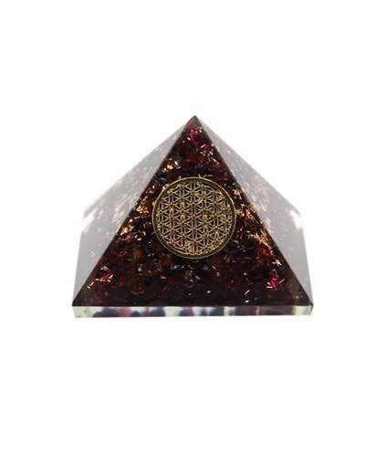 6cm Garnet Spiritual Stone Orgonite Pyramid - Flower of Life