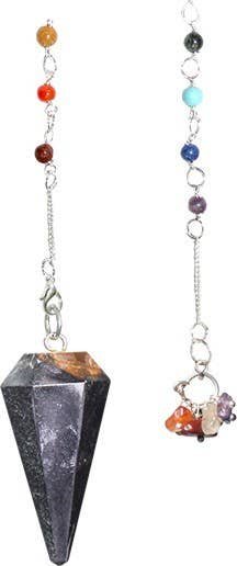 6 Faceted 7 Chakra Blue Tiger eye Pendulum-11157