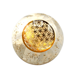 Agate Resin Sphere With Big Flower White Gypsum