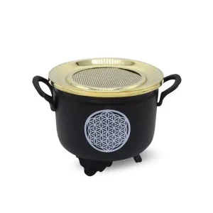 Black Cauldron Flower of Life 10x11cm with copper Lid