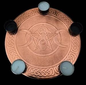 Aluminium T-Light Holder Plate Crescent Moons Spiral Copper