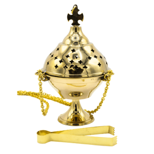 Brass Hanging Incense Burner with Cross (22cm)