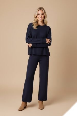 Cable-knit sweater and pants with pockets set
