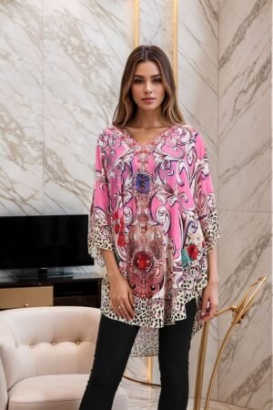 Printed poncho with rhinestones