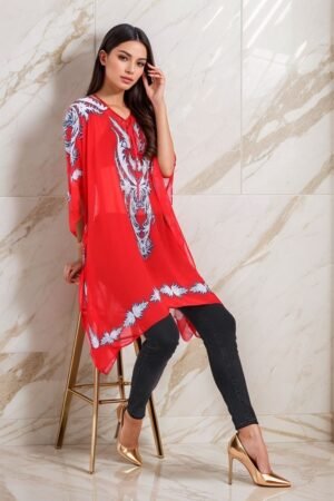 Printed poncho with rhinestones