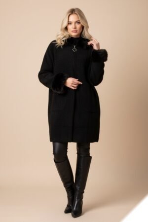 Soft faux fur zip-up hooded coat