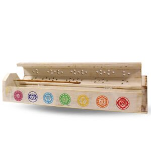Wooden incense box 7 chakra white