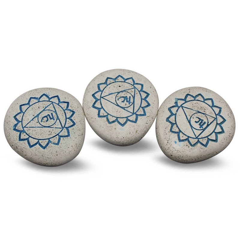 Pebble - Engraved River Stone 5th Chakra light blue