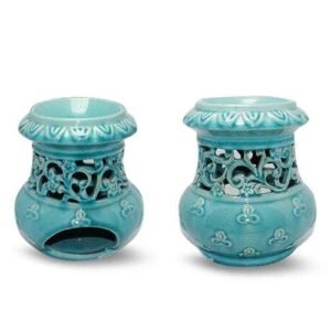 Turqoise aromaburner with elegant ornaments (12x17x18cm)