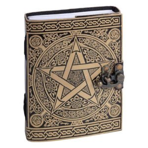 Leather Journal Black Pentagram with Lock