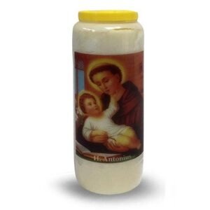 St. Anthony Brown Wax 8" Labeled glass candle