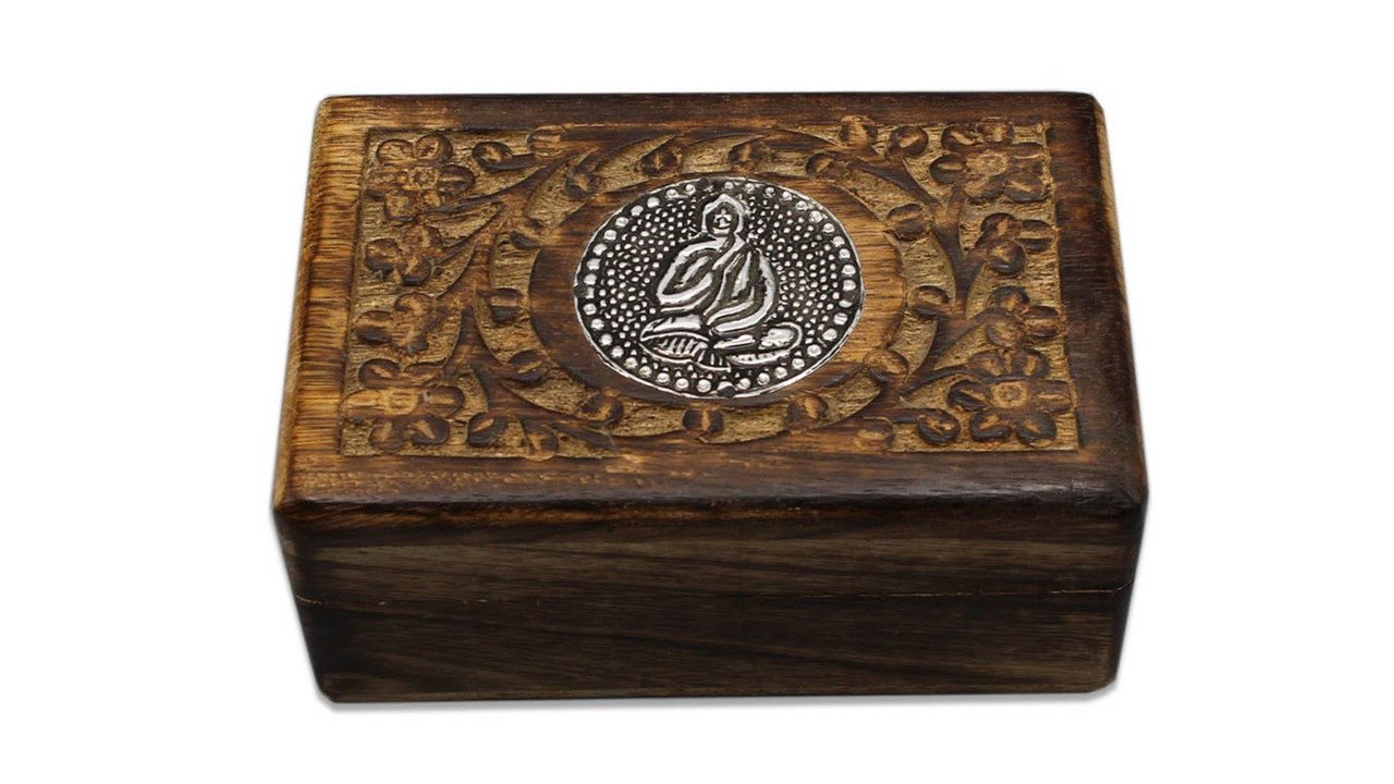 Handcrafted wood Buddha Tarot box