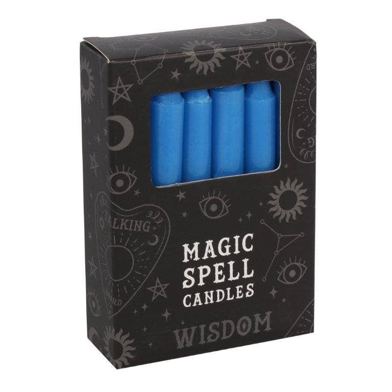 Pack of 12 Blue 'Wisdom' Spell Candles.