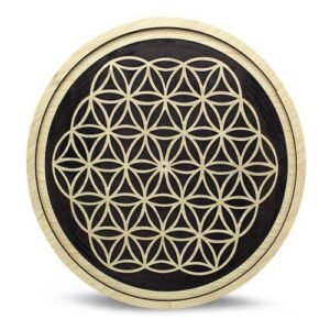 Wood Crystal Grid Tray Flower of Life Reverse 30 Cm Set of 2