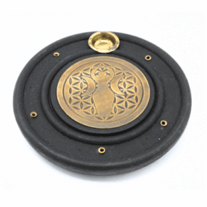 Wooden Incense Burner Brass - Goddess & Flower of Life 10cm