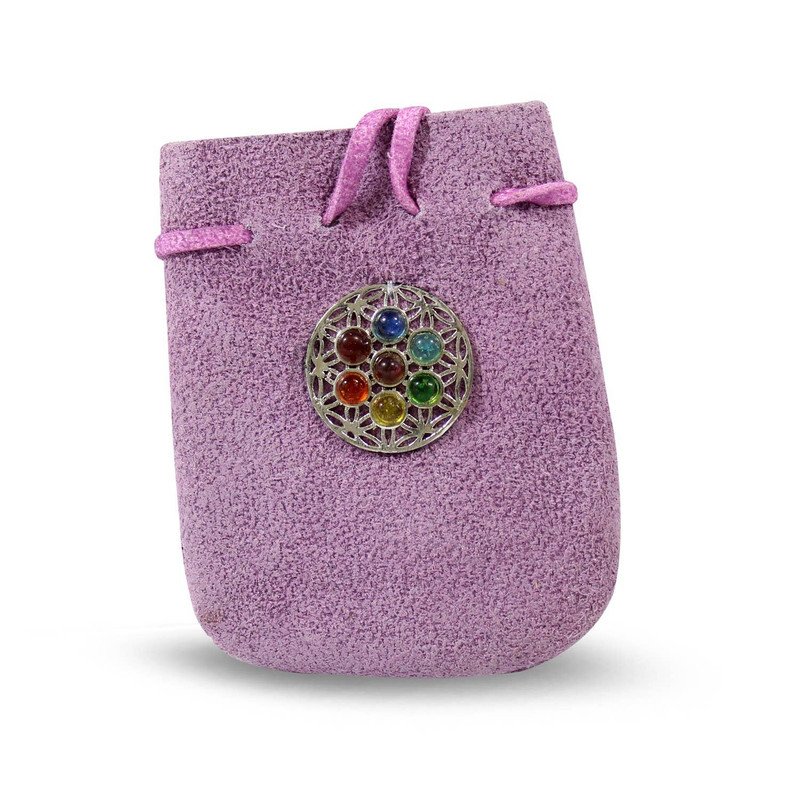 Suede Bag Purple-Chakra Flower of Life 3.25" X 2.75"