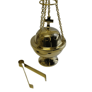 Incense Burner With Chain, Cup & Tong – Brass Polish