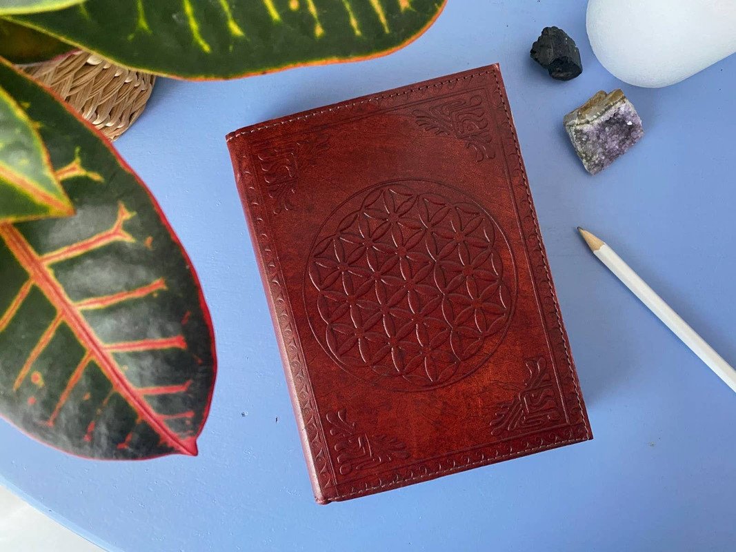 Leather Embossed Flower of Life journal 17x12cm